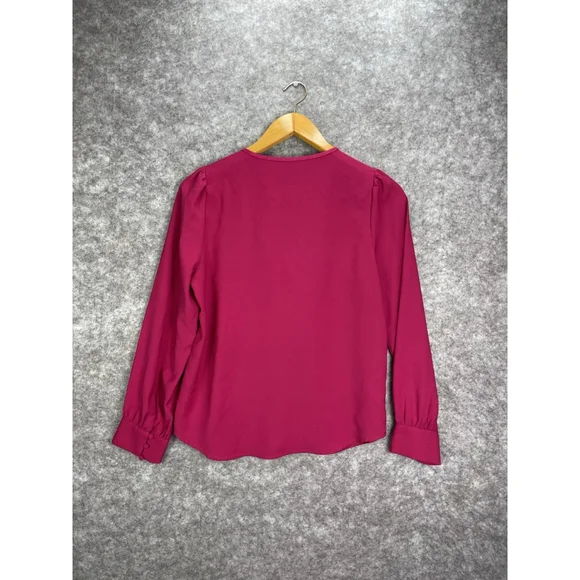 J.Crew Pink Ruffle Front Long Sleeve V Neck Satin Blouse Top Womens size Medium - Picture 9 of 9